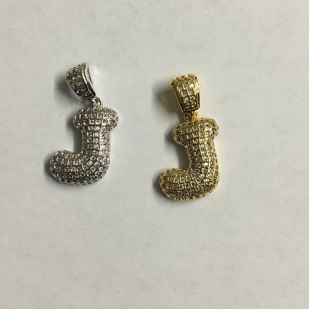 Gold Plated Brass Bubble Letter Initial J w/Chain